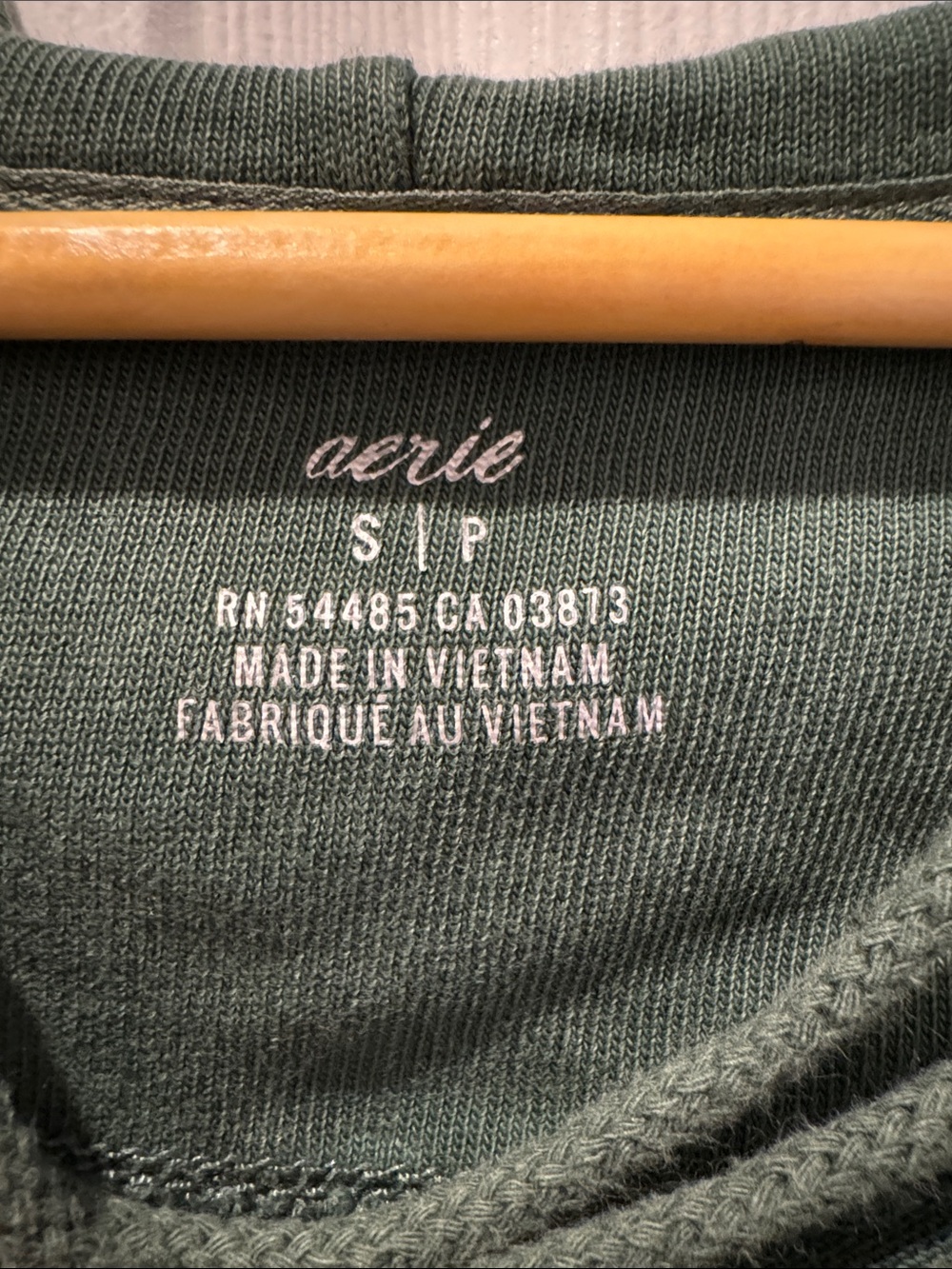 AERIE Forest Green Lace-Up V-Neck Hoodie Sweater - Picture 2 of 6